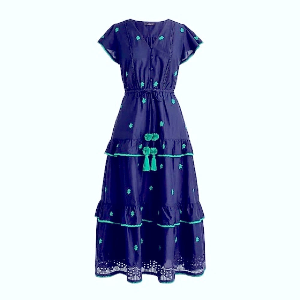 NWT J Crew embroidered pom-pom cotton voile dress